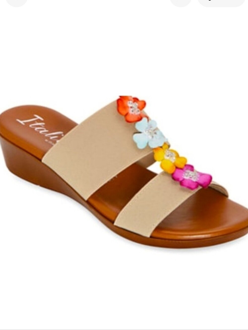 Women's Floral Slide Sandals - Neutral Gray with Multicolor Flowers